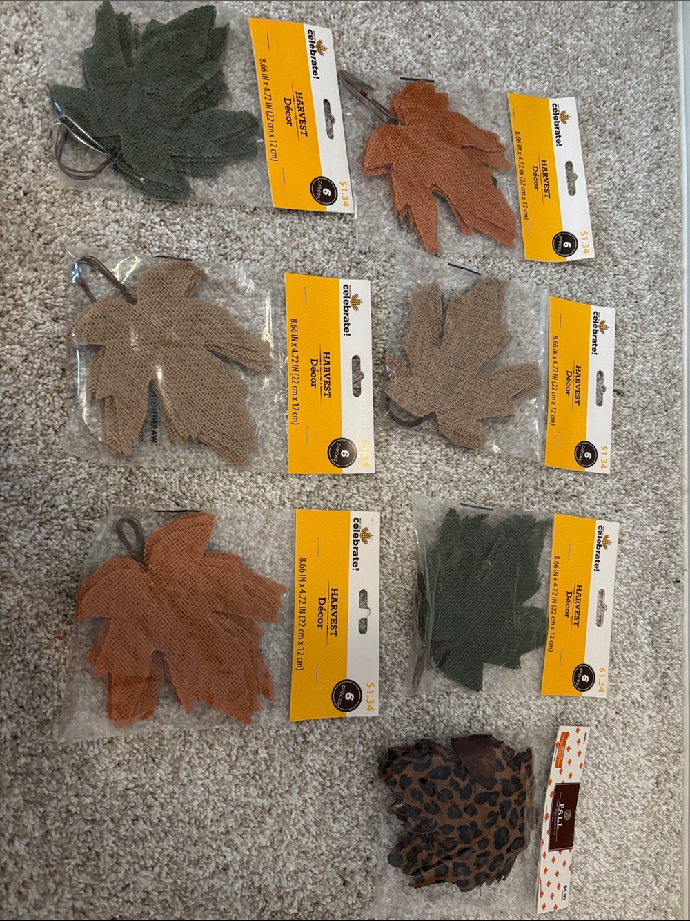 Celebrate It Burlap Leaf Garland in Orange, Brown, Green (set of 7)